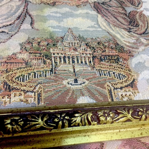 Vintage Tapestry Angels Crowing Glory Gold Frame 10.5"x10.5" - Picture 4 of 8